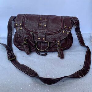 Cesca New York London Vegan Leather Brown Contrast Stitching Shoulder Bag Y2K